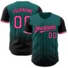 Custom Teal Pink-Black 3D Pattern Design Gradient Geometric Shape Authentic Baseball Jersey