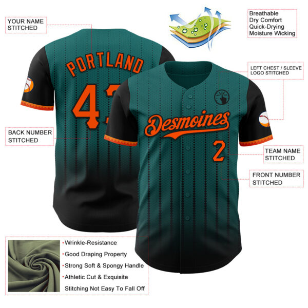 Custom Teal Orange-Black 3D Pattern Design Gradient Geometric Shape Authentic Baseball Jersey