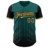 Custom Teal Old Gold-Black 3D Pattern Design Gradient Geometric Shape Authentic Baseball Jersey