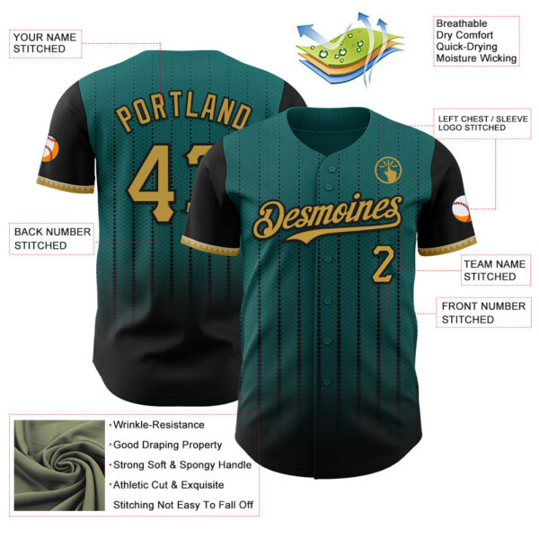 Custom Teal Old Gold-Black 3D Pattern Design Gradient Geometric Shape Authentic Baseball Jersey