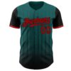 Custom Teal Red-Black 3D Pattern Design Gradient Geometric Shape Authentic Baseball Jersey