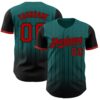 Custom Teal Red-Black 3D Pattern Design Gradient Geometric Shape Authentic Baseball Jersey