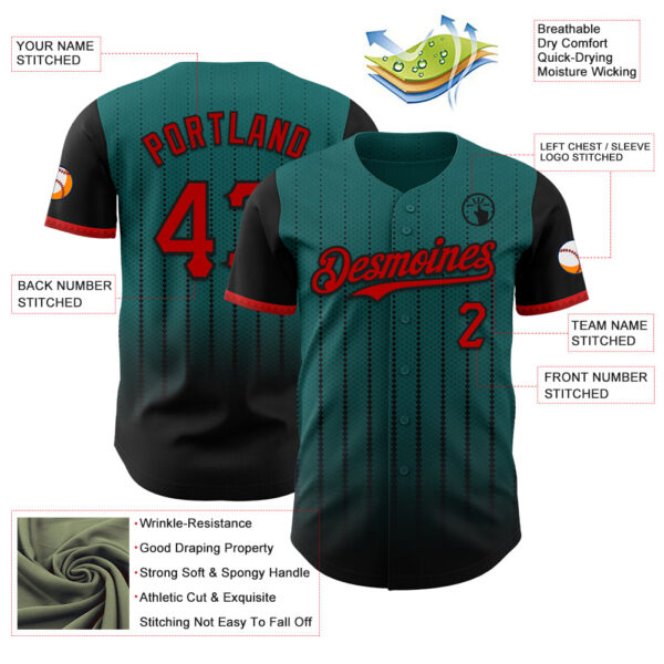 Custom Teal Red-Black 3D Pattern Design Gradient Geometric Shape Authentic Baseball Jersey