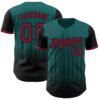 Custom Teal Crimson-Black 3D Pattern Design Gradient Geometric Shape Authentic Baseball Jersey