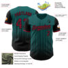 Custom Teal Crimson-Black 3D Pattern Design Gradient Geometric Shape Authentic Baseball Jersey
