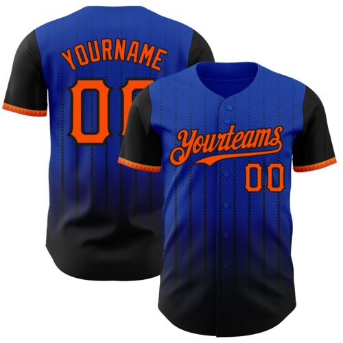 Custom Thunder Blue Orange-Black 3D Pattern Design Gradient Geometric Shape Authentic Baseball Jersey