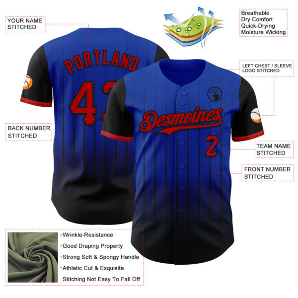 Custom Thunder Blue Red-Black 3D Pattern Design Gradient Geometric Shape Authentic Baseball Jersey