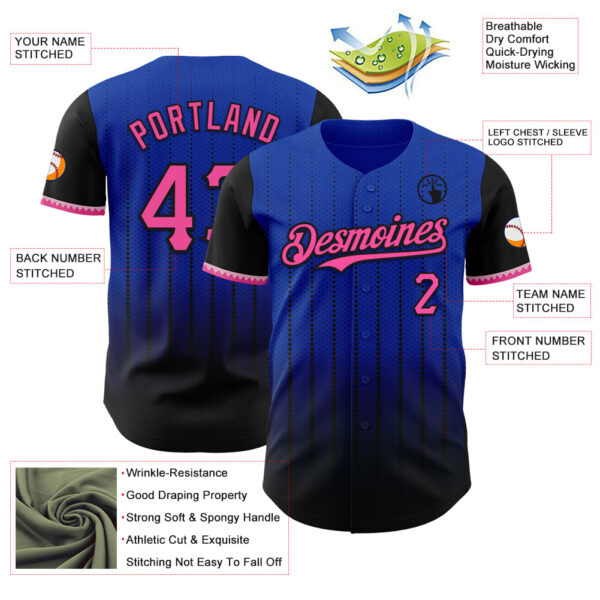 Custom Thunder Blue Pink-Black 3D Pattern Design Gradient Geometric Shape Authentic Baseball Jersey
