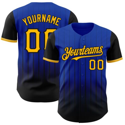 Custom Thunder Blue Gold-Black 3D Pattern Design Gradient Geometric Shape Authentic Baseball Jersey