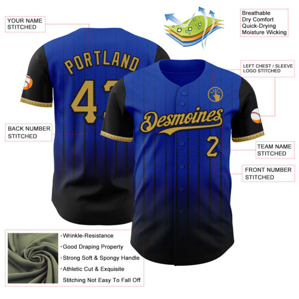 Custom Thunder Blue Old Gold-Black 3D Pattern Design Gradient Geometric Shape Authentic Baseball Jersey