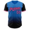 Custom Electric Blue Pink-Black 3D Pattern Design Gradient Geometric Shape Authentic Baseball Jersey
