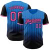 Custom Electric Blue Pink-Black 3D Pattern Design Gradient Geometric Shape Authentic Baseball Jersey