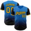 Custom Electric Blue Gold-Black 3D Pattern Design Gradient Geometric Shape Authentic Baseball Jersey