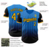 Custom Electric Blue Gold-Black 3D Pattern Design Gradient Geometric Shape Authentic Baseball Jersey