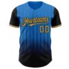 Custom Electric Blue Old Gold-Black 3D Pattern Design Gradient Geometric Shape Authentic Baseball Jersey
