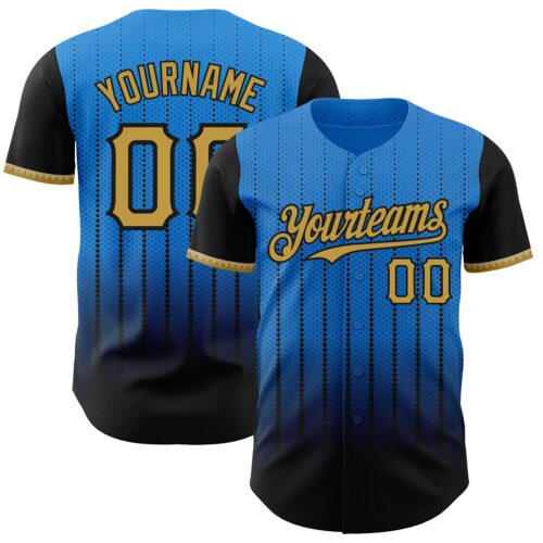 3DPattern8461 Custom Electric Blue Old Gold-Black 3D Pattern Design Gradient Geometric Shape Authentic Baseball Jersey