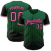 Custom Kelly Green Pink-Black 3D Pattern Design Gradient Geometric Shape Authentic Baseball Jersey