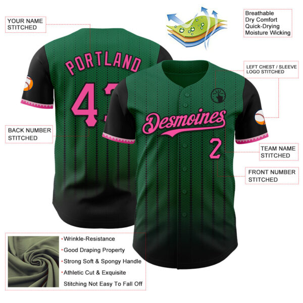Custom Kelly Green Pink-Black 3D Pattern Design Gradient Geometric Shape Authentic Baseball Jersey