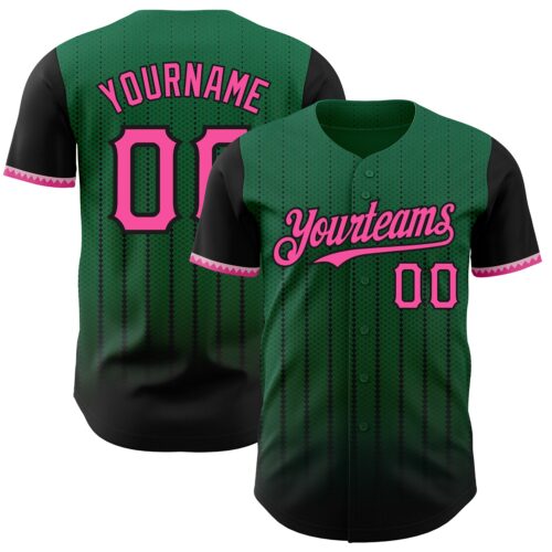 3DPattern8462 Custom Kelly Green Pink-Black 3D Pattern Design Gradient Geometric Shape Authentic Baseball Jersey