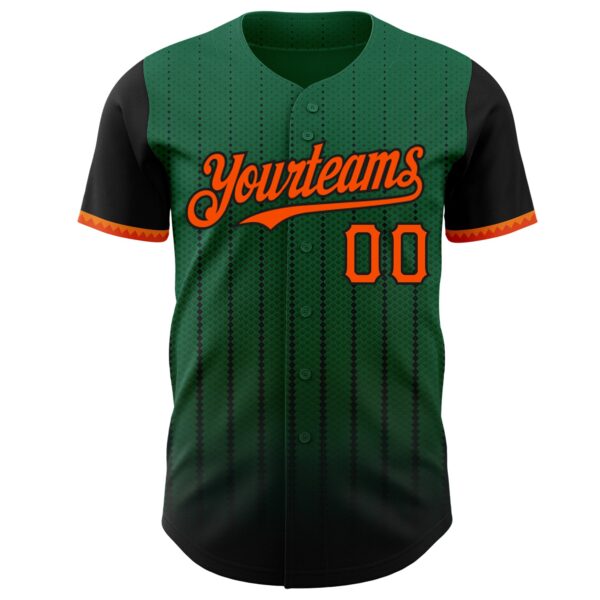 Custom Kelly Green Orange-Black 3D Pattern Design Gradient Geometric Shape Authentic Baseball Jersey