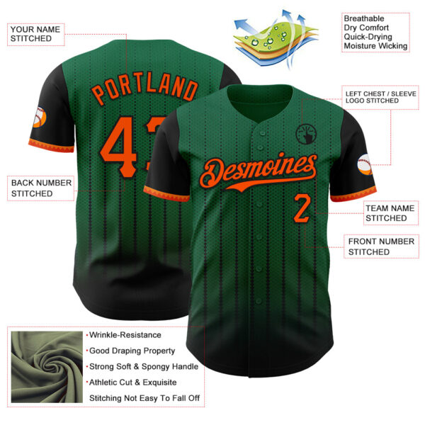 Custom Kelly Green Orange-Black 3D Pattern Design Gradient Geometric Shape Authentic Baseball Jersey