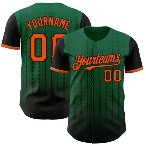 3DPattern8463 Custom Kelly Green Orange-Black 3D Pattern Design Gradient Geometric Shape Authentic Baseball Jersey