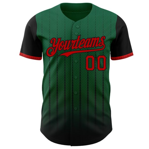 Custom Kelly Green Red-Black 3D Pattern Design Gradient Geometric Shape Authentic Baseball Jersey