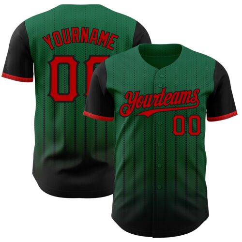 3DPattern8464 Custom Kelly Green Red-Black 3D Pattern Design Gradient Geometric Shape Authentic Baseball Jersey