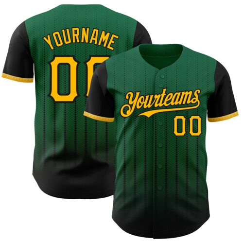 3DPattern8465 Custom Kelly Green Gold-Black 3D Pattern Design Gradient Geometric Shape Authentic Baseball Jersey