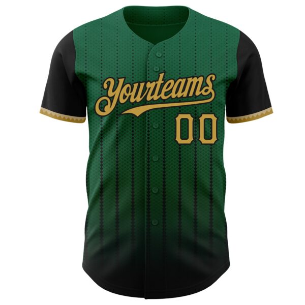 Custom Kelly Green Old Gold-Black 3D Pattern Design Gradient Geometric Shape Authentic Baseball Jersey