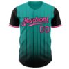 Custom Aqua Pink-Black 3D Pattern Design Gradient Geometric Shape Authentic Baseball Jersey