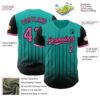 Custom Aqua Pink-Black 3D Pattern Design Gradient Geometric Shape Authentic Baseball Jersey