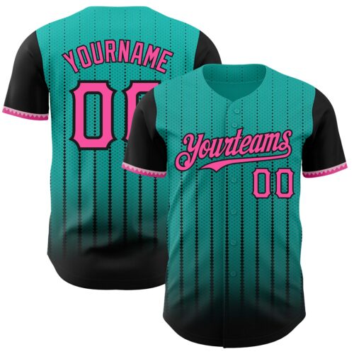 3DPattern8467 Custom Aqua Pink-Black 3D Pattern Design Gradient Geometric Shape Authentic Baseball Jersey