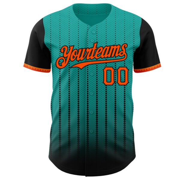 Custom Aqua Orange-Black 3D Pattern Design Gradient Geometric Shape Authentic Baseball Jersey
