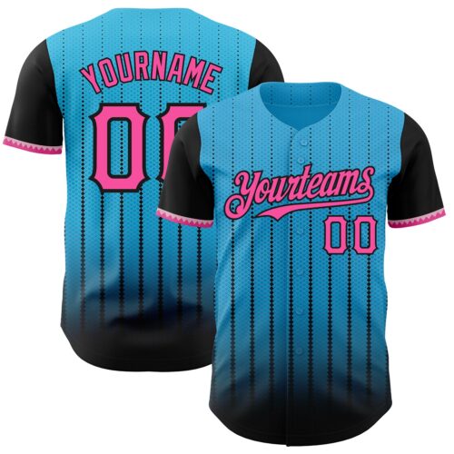 3DPattern8469 Custom Sky Blue Pink-Black 3D Pattern Design Gradient Geometric Shape Authentic Baseball Jersey