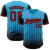 Custom Sky Blue Red-Black 3D Pattern Design Gradient Geometric Shape Authentic Baseball Jersey