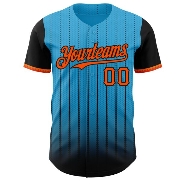 Custom Sky Blue Orange-Black 3D Pattern Design Gradient Geometric Shape Authentic Baseball Jersey
