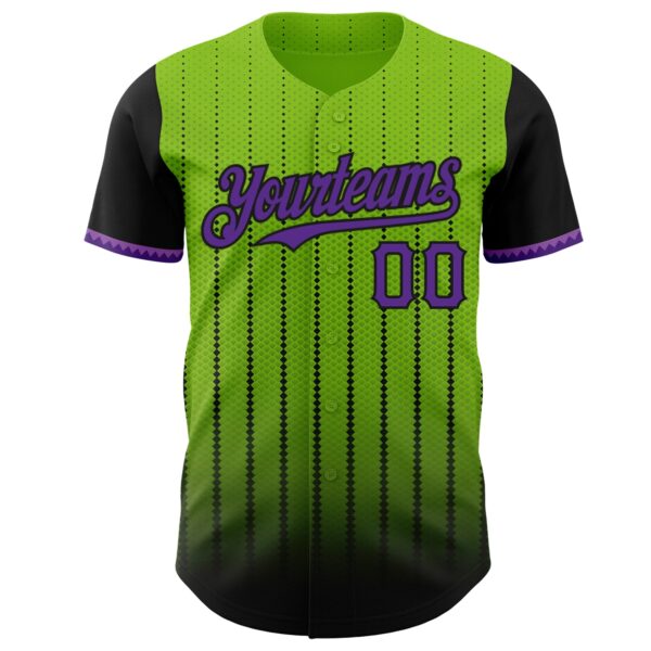 Custom Neon Green Purple-Black 3D Pattern Design Gradient Geometric Shape Authentic Baseball Jersey