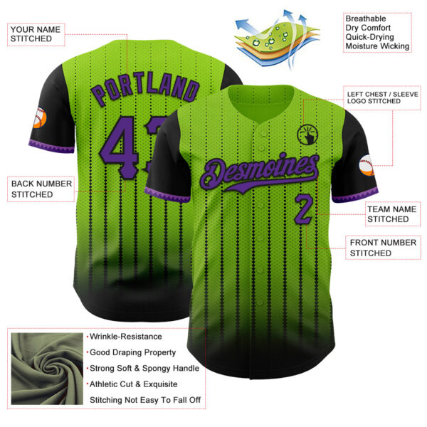 Custom Neon Green Purple-Black 3D Pattern Design Gradient Geometric Shape Authentic Baseball Jersey