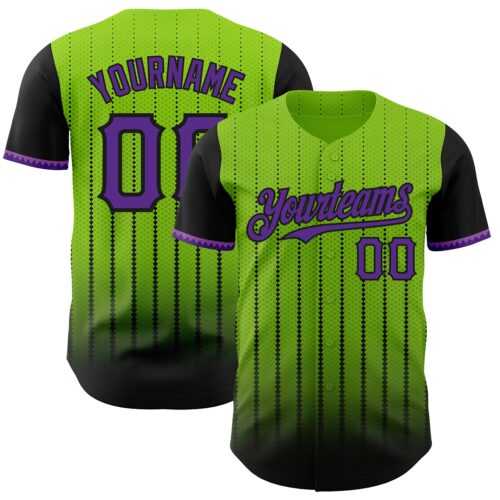3DPattern8472 Custom Neon Green Purple-Black 3D Pattern Design Gradient Geometric Shape Authentic Baseball Jersey