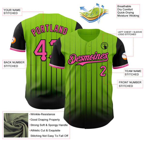 Custom Neon Green Pink-Black 3D Pattern Design Gradient Geometric Shape Authentic Baseball Jersey