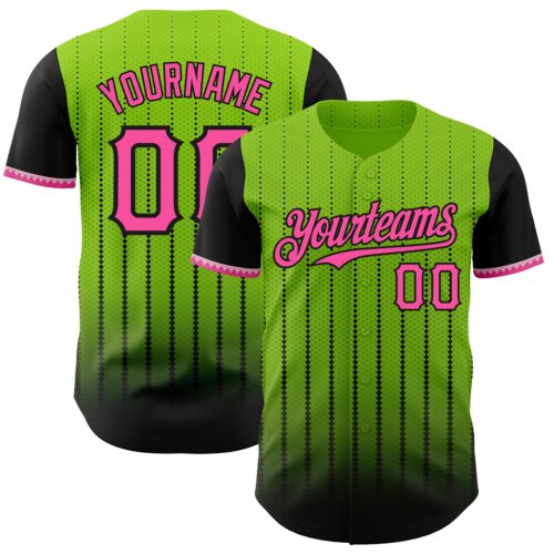 3DPattern8473 Custom Neon Green Pink-Black 3D Pattern Design Gradient Geometric Shape Authentic Baseball Jersey