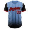 Custom Light Blue Red-Black 3D Pattern Design Gradient Geometric Shape Authentic Baseball Jersey