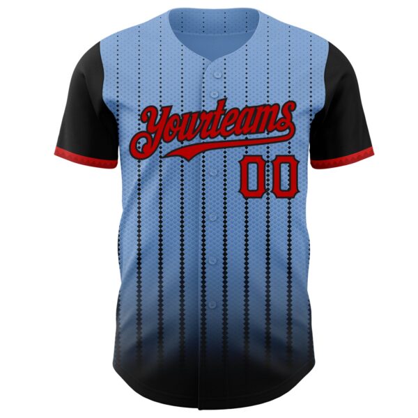 Custom Light Blue Red-Black 3D Pattern Design Gradient Geometric Shape Authentic Baseball Jersey