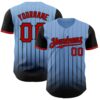 Custom Light Blue Red-Black 3D Pattern Design Gradient Geometric Shape Authentic Baseball Jersey