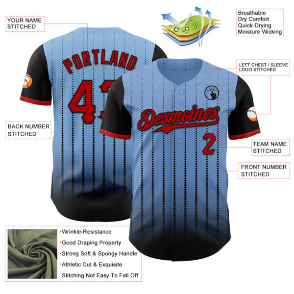 Custom Light Blue Red-Black 3D Pattern Design Gradient Geometric Shape Authentic Baseball Jersey