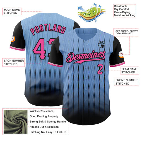 Custom Light Blue Pink-Black 3D Pattern Design Gradient Geometric Shape Authentic Baseball Jersey