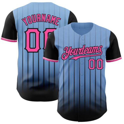 3DPattern8475 Custom Light Blue Pink-Black 3D Pattern Design Gradient Geometric Shape Authentic Baseball Jersey