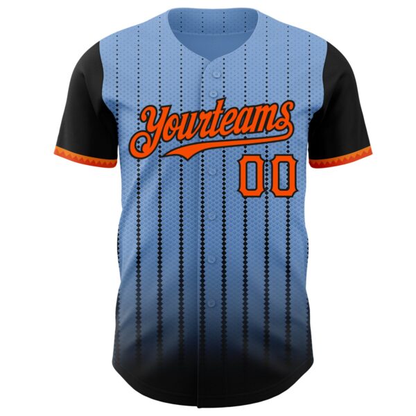 Custom Light Blue Orange-Black 3D Pattern Design Gradient Geometric Shape Authentic Baseball Jersey
