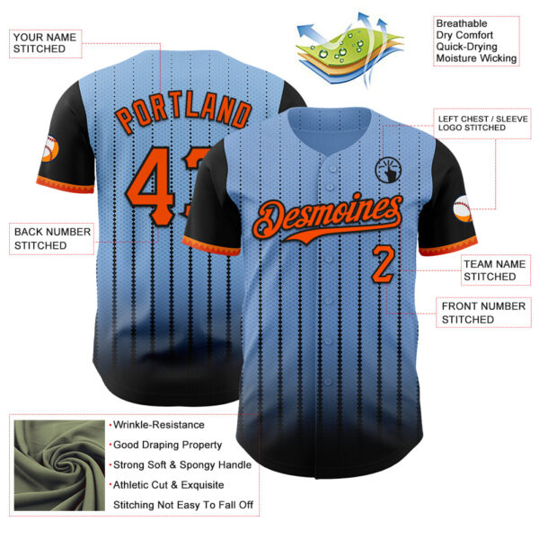 Custom Light Blue Orange-Black 3D Pattern Design Gradient Geometric Shape Authentic Baseball Jersey